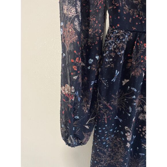 Dark Floral Babydoll Dress Sheer Chiffon Lace Accents Size Small Whimsigoth Boho - Picture 5 of 7